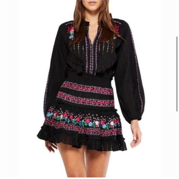MISA Los Angeles Manuela mini cotton dress embroidered w long sleeves size‎ M - Picture 2 of 13